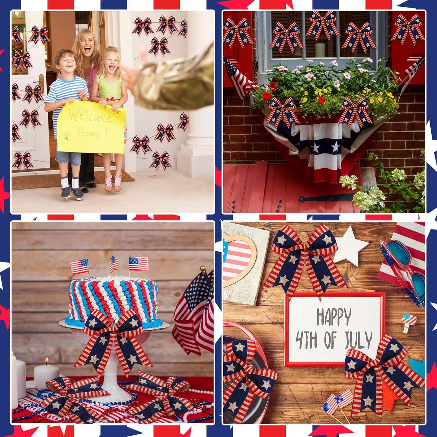 Skiennix 12 Pcs 6-Inch Patriotic Bows - Red, White & Blue Burlap Decor for 250th Anniversary