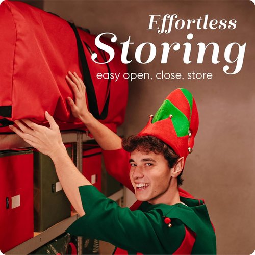 Handy Laundry Christmas Tree Storage Bag with Wheels - Heavy Duty, Waterproof, Fits 9 Ft Tree, Red