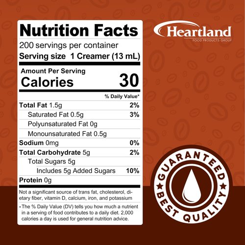 Heartland Non Dairy Liquid Coffee Creamer, Hazelnut, 200 Single Serve Cups, Shelf Stable, No Refrigeration