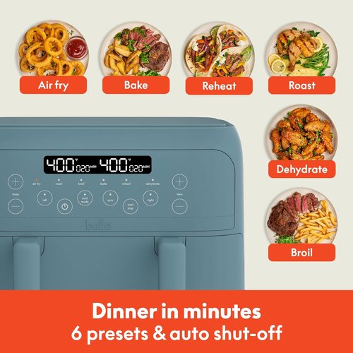 Bella 4 Qt TriZone Air Fryer - EverGood™ Ceramic Nonstick, Dual Basket Design | Digital Touchscreen, 6 Presets