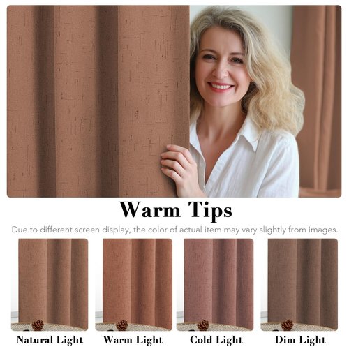 H.VERSAILTEX Linen Blackout Curtains 108 Inches Long 100% Blackout Thermal Insulated Textured Linen Look Curtain Draperies Anti-Rust Grommet, Energy Saving with White Liner, 2 Panels, Washed Spice