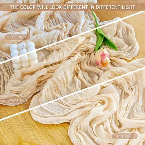 Cheesecloth Table Runner - 10 Ft Boho Rustic Sheer Gauze for Centerpiece Decor | Beige