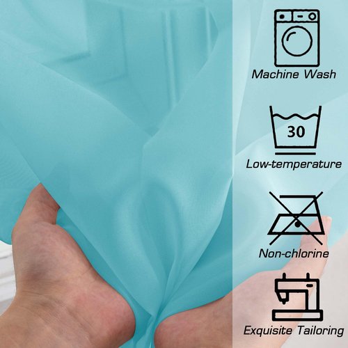 OWENIE Sheer Aqua Curtains for Bedroom Living Room 63 Inch Length 2 Panels Set, Modern Soft Solid Light Filtering Sheer Curtains for Dining Room, Rod Pocket Window Treatments, Aqua, 42" Wx63 L