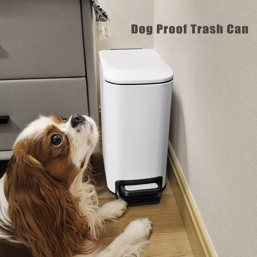 Cesun Stainless Steel Small Bathroom Trash Can - Soft Close Lid & Step Pedal, 6L | White Diaper Waste Basket