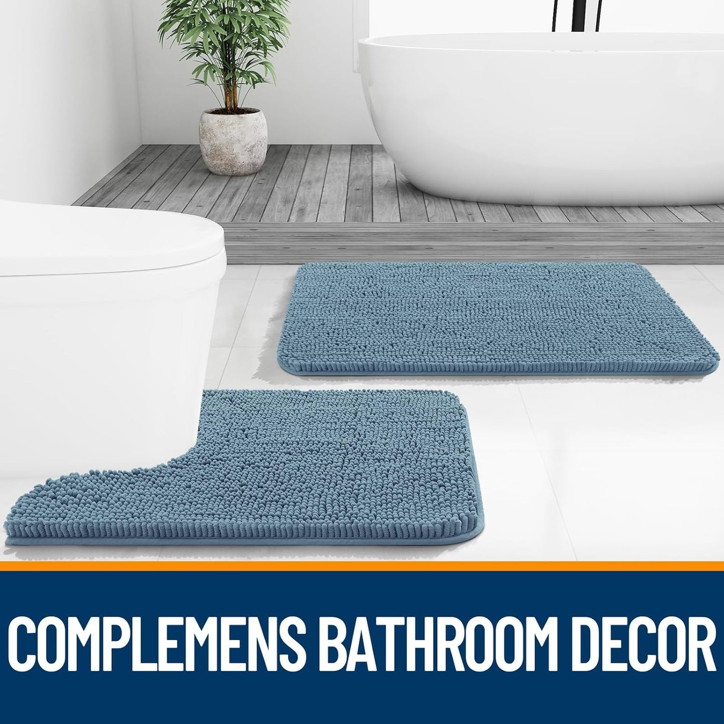OLANLY Bathroom Runner Rugs - Soft Absorbent Chenille Bath Mats | Quick Dry, Machine Washable, 70x24, Airy Blue