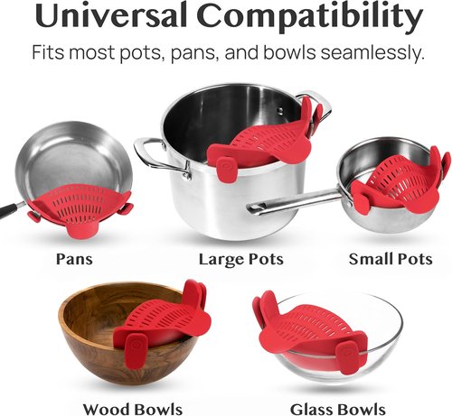 Kitchen Gizmo Silicone Pot Strainer - Adjustable Clip-On Pasta Strainer for Pots & Pans - Large Red