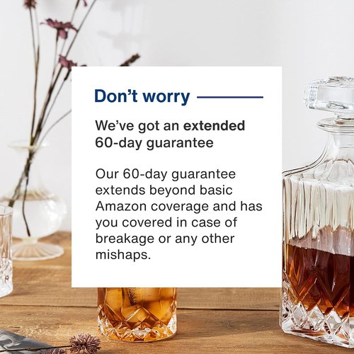 GoodGlassware Whiskey Decanter and Glasses (5 Piece Set) – Elegant Liquor Carafe with Ornate Solid Glass Stopper and 4 Matching Whisky Tumblers - Lead-Free and Dishwasher Safe Transparent