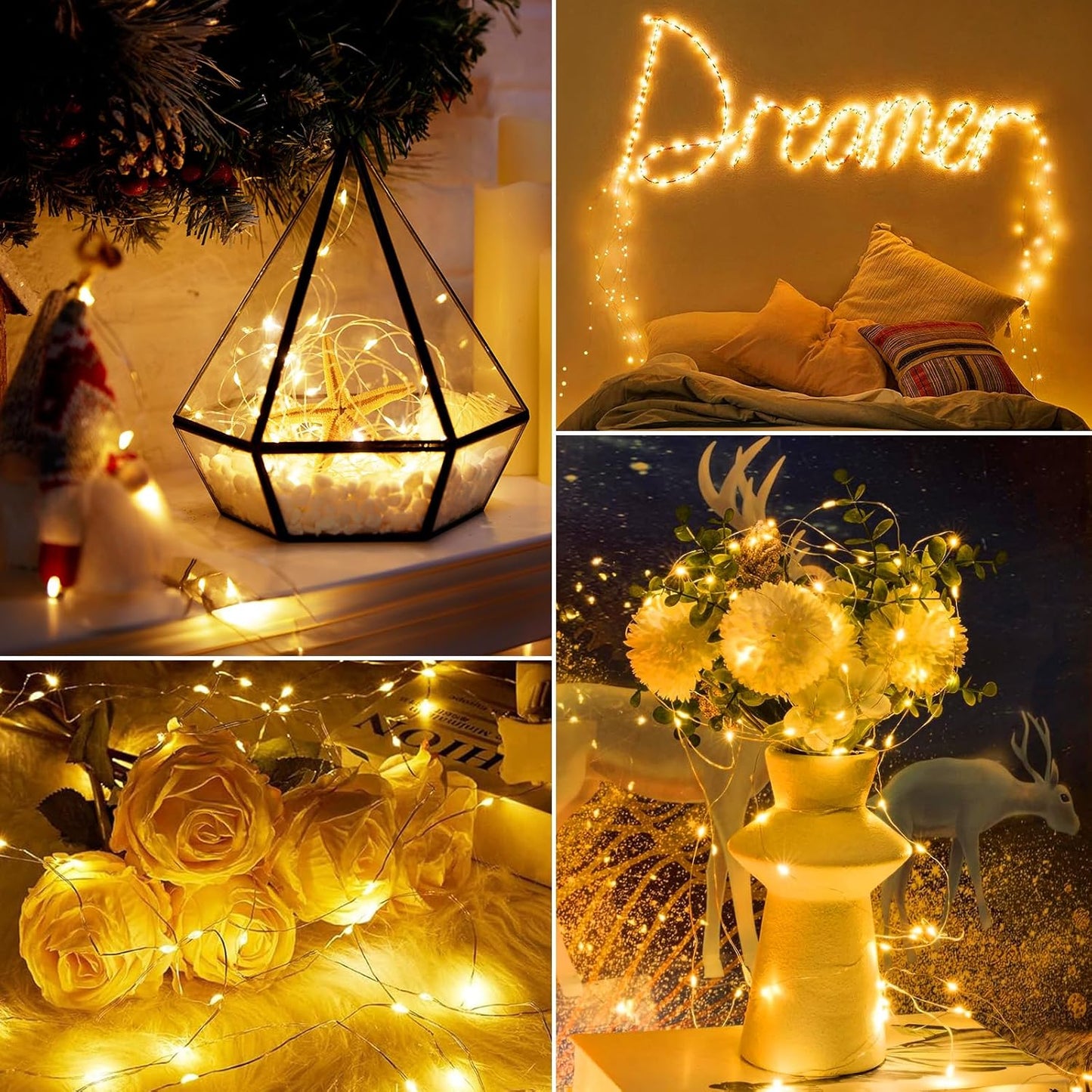 Minetom 12 Pack Fairy Lights - Battery Operated 20 LED Waterproof Silver Wire for DIY Crafts & Wedding Décor