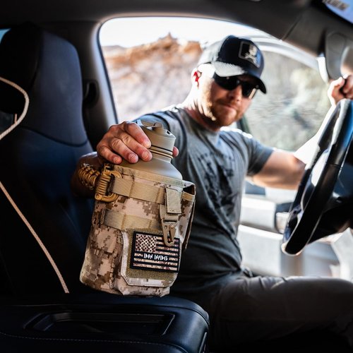 Iron Infidel Battle Bottle - Insulated 64 oz Tactical Stainless Steel Water Jug with Handle | Rugged Gym Bottle (MARPAT)