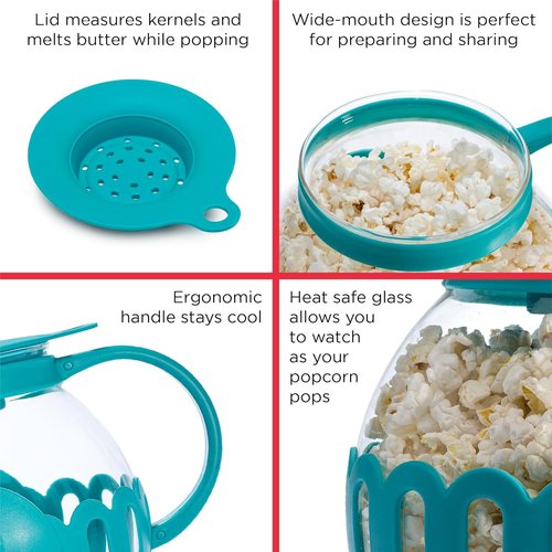 Ecolution Microwave Popcorn Popper - Patented 3-in-1 Lid, BPA-Free, 1.5-Quart, Teal