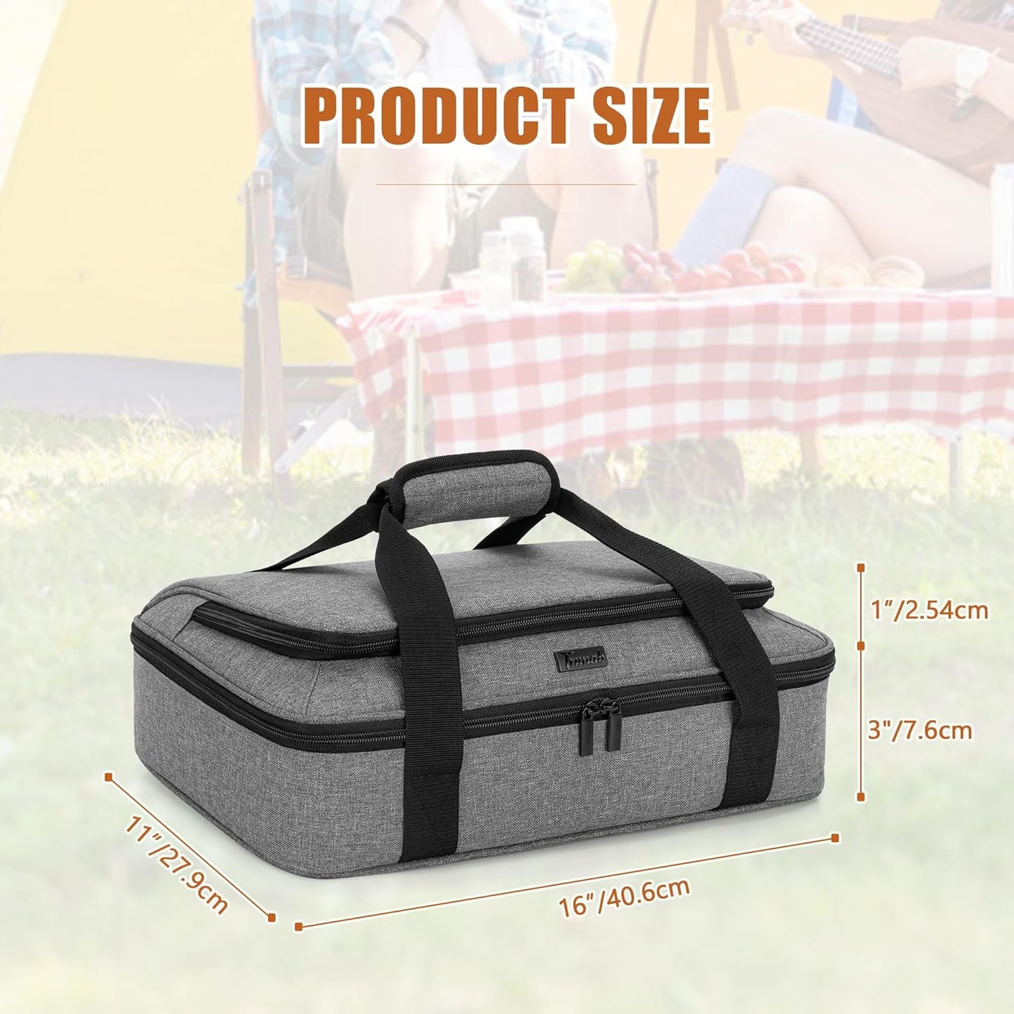 Trunab Casserole Carrier - Insulated Thermal Tote Bag for Hot or Cold Food | Fits 9"×13" Dish, Grey