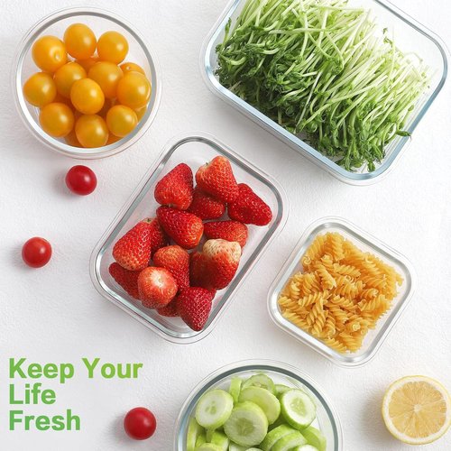 HOMBERKING Glass Meal Prep Containers - 18-Piece Airtight Food Storage Set, BPA-Free & Leak Proof