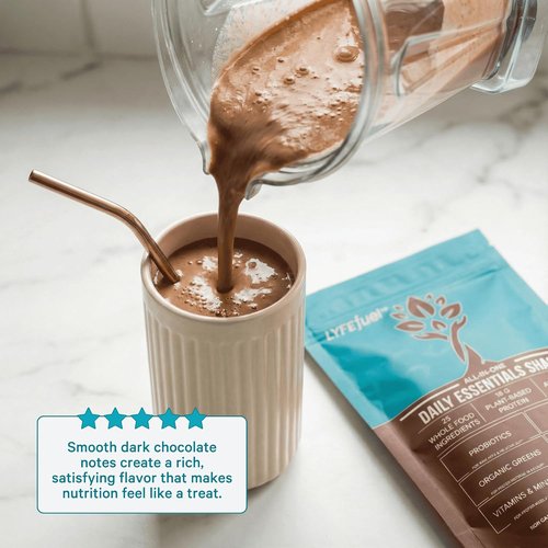LyfeFuel Essentials Nutrition Shake - Plant-Based Protein Powder Meal Replacement | 18g Vegan Protein, 50+ Superfoods, 27 Vitamins & Minerals, Low Carb, Gluten-Free | 24 Servings Chocolate