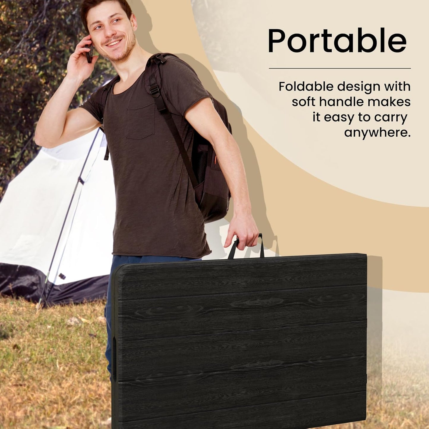 Modern Space 8 Feet Foldable Table - Heavy Duty Portable Design with Built-In Handle | Ideal for Events, Picnics, and More