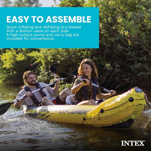 Intex Explorer K2 Inflatable Kayak Set - 2-Person with Adjustable Seats & Deluxe Oars | 400lb Capacity