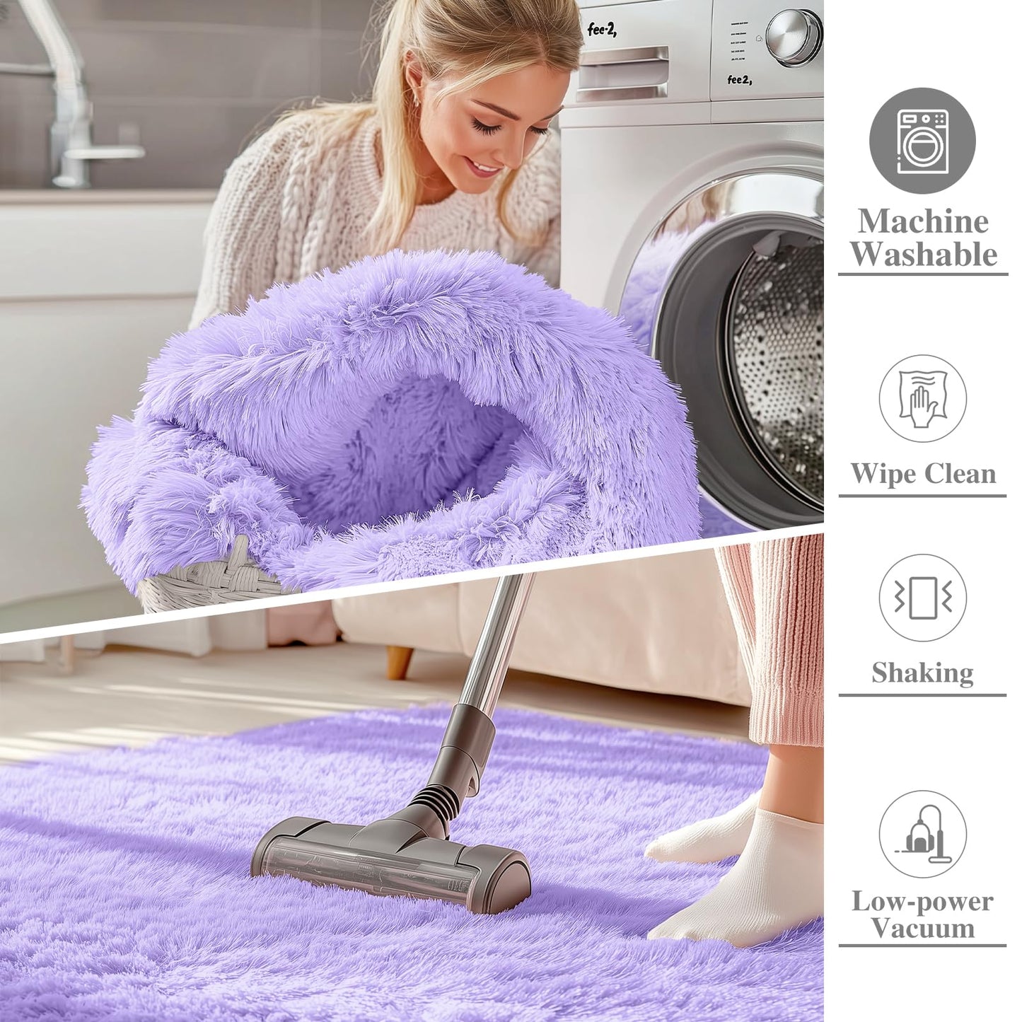 OLANLY 9x12 Machine Washable Large Area Rugs for Living Room, Bedroom, Soft Fluffy Shaggy Bedside Rug, Indoor Floor Carpet for Kids Girls and Boys, Dorms, Nursery, Home Decor Aesthetic, Light Purple