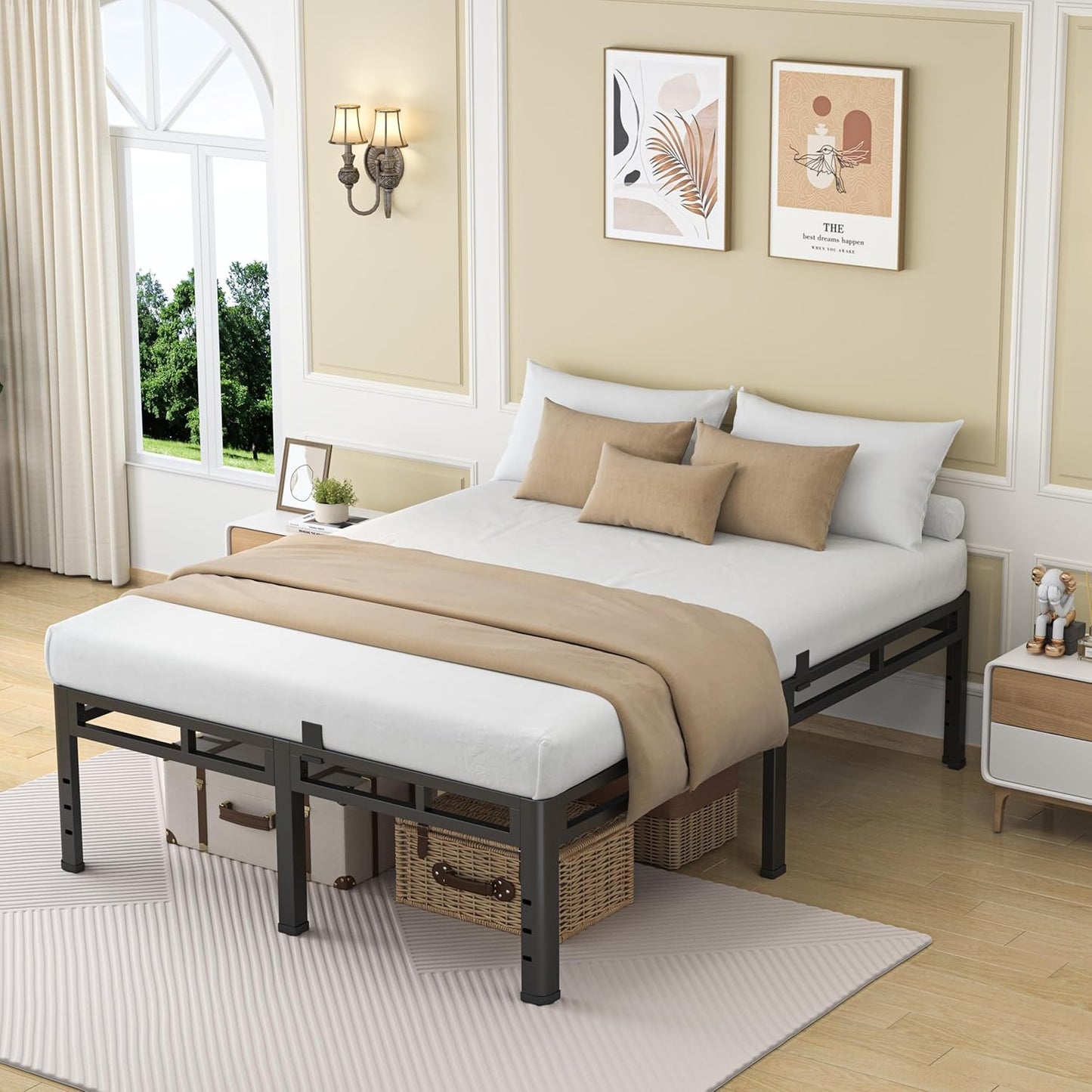NKZ 24 Inch Full Size Bed Frame - Heavy Duty Metal Platform with Round Corner Legs & Noise-Free Design