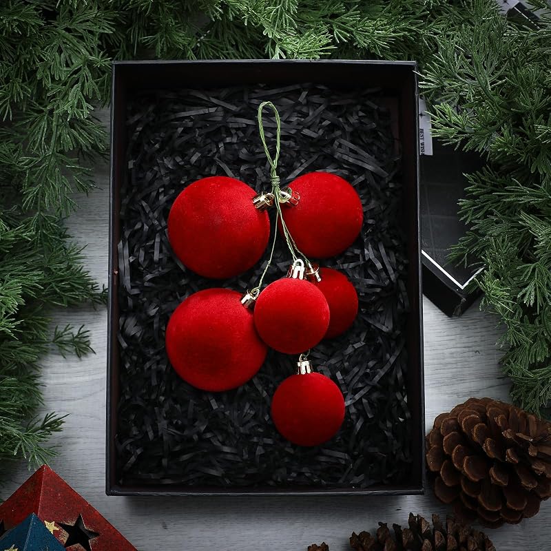 4 Sets Large Red Velvet Christmas Ball Clusters Ornaments Decor