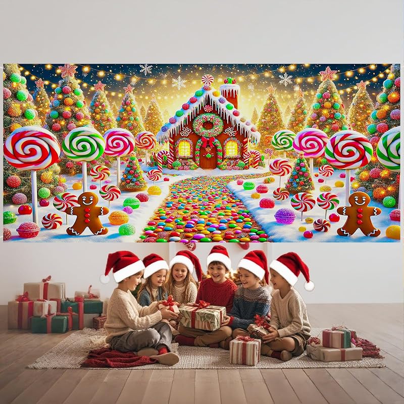 Nuxovilar Christmas Garage Door Cover 6x13 Ft - Polyester, Reinforced Grommets, Double-Sided Graphics, Variation hd05159
