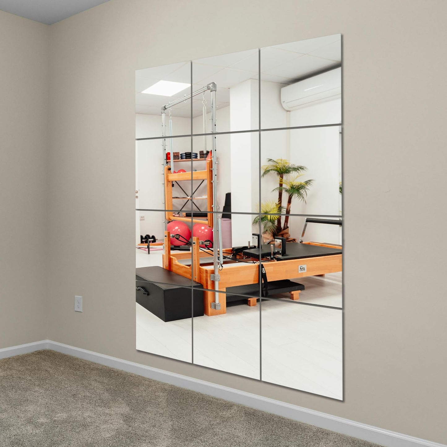 Ruomeng Gym Mirror Tiles, 12 Pcs, 10" x 12", Frameless, Wall-Mounted, Modern Home Gym, Bedroom, Door Mirror