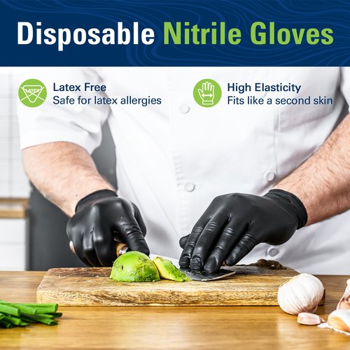 SWIFTLITE Black Nitrile Gloves, Food Safe Disposable Gloves Latex Free, Rubber Gloves Powder Free for Cooking, Kitchen Cleaning (100, Medium)