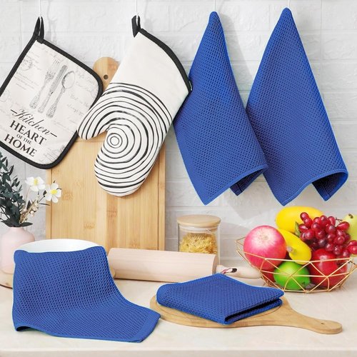 Homaxy Kitchen Dish Cloths - 100% Cotton Waffle Weave, Ultra Soft & Absorbent, 12 x 12 Inches, 12-Pack | Blueberry