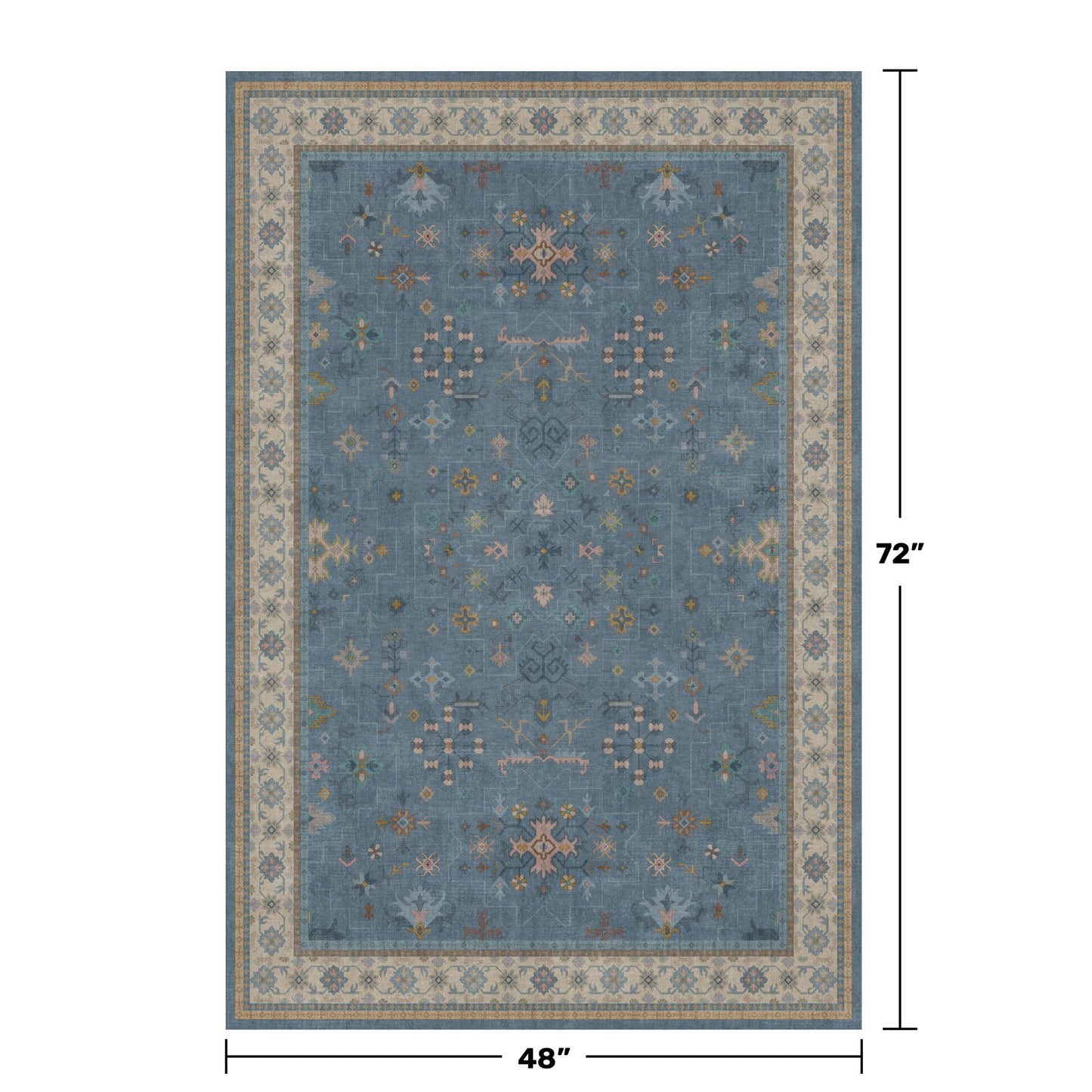 Washable 4x6 Small Rug for Living Room, Area Rug for Kitchen, Bedside, Large Entryway Indoor - Stain Resistant Non Slip with Rubber Backing, Unique Floral Aethestic Décor, Light Blue & Aqua