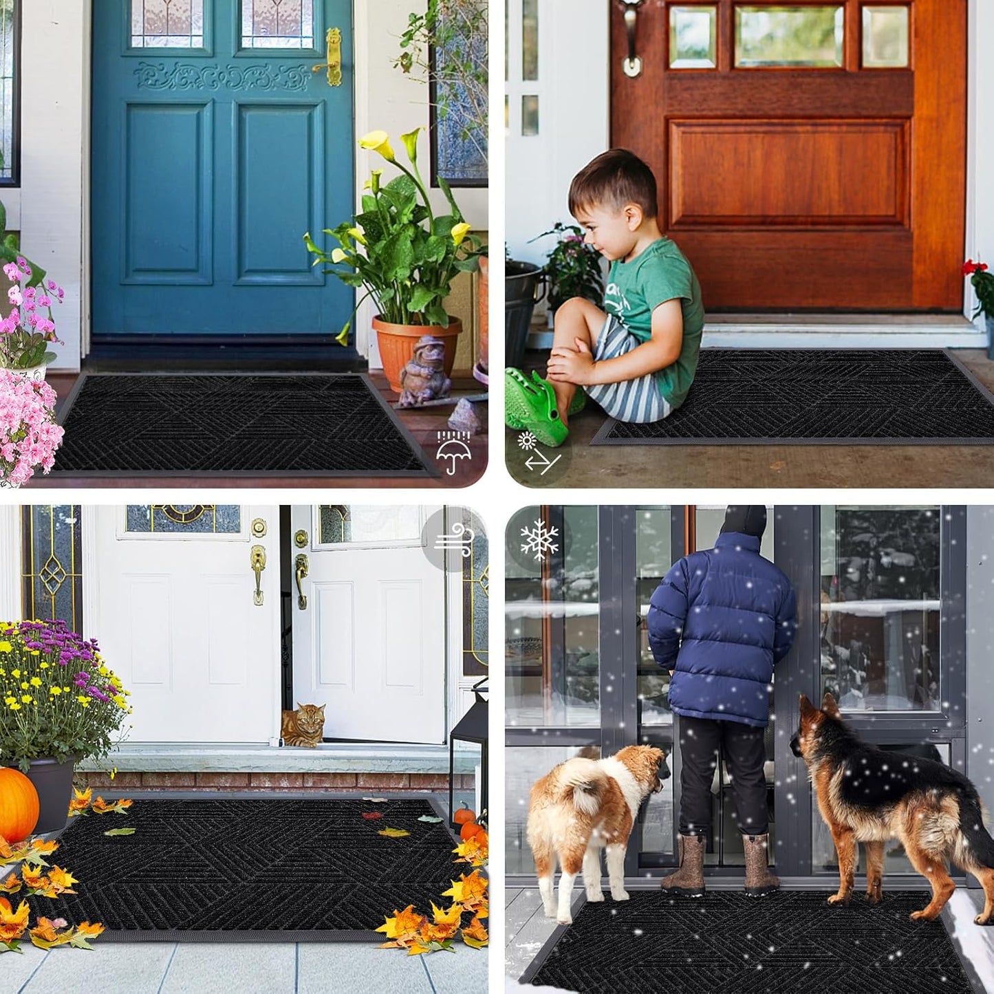 Smiry Heavy Duty Rubber Doormat - Trap Dirt & Moisture | Easy Clean Low Profile, Black (29.5x17)