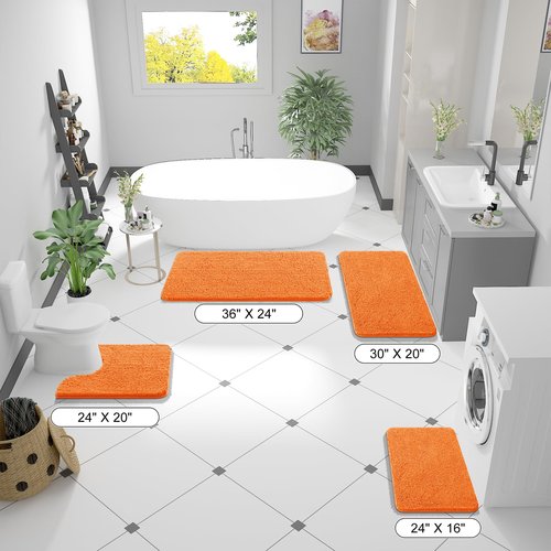 OLANLY Bathroom Rugs 70x24, Extra Soft Absorbent Chenille Bath Rugs, Rubber Backing Quick Dry, Machine Washable Bath Mats for Bathroom Floor, Tub and Shower, Home Decor Accessories, Orange