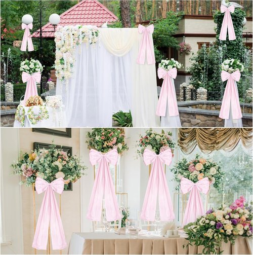Knitgrip Large Wedding Pew Bows - Elegant Satin Ribbon Decorations | 12 x 29.5 Inch | Pink, 12 Pcs