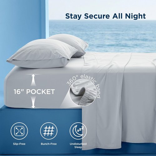 Bedsure Silver Infused Bed Sheets - Cooling Queen Sheet Set for Hot Sleepers | Ultra Soft & Silky Smooth, Light Grey, 4 Pieces, Deep Pocket Up to 16 Inches