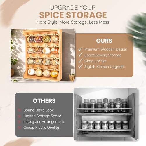 Byers Choice TX Pine Wooden Spice Rack Organizer - Antique Kitchen Spice Jar Holder | Wall-Mount or Cabinet Use
