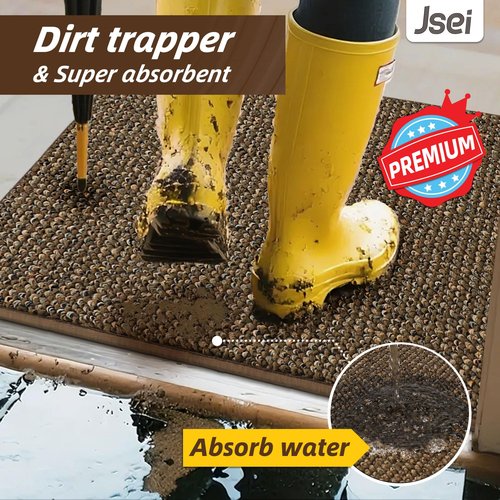 JSEI Dirt Trapper Door Mat 20"x32" Non-Slip Washable Entrance Mat, Dog Doormats, Absorbent & Fade-Resistant Floor Mats, Low Profile Welcome Mats for Entryway, Front Door, and Inside Entrance, Brwon
