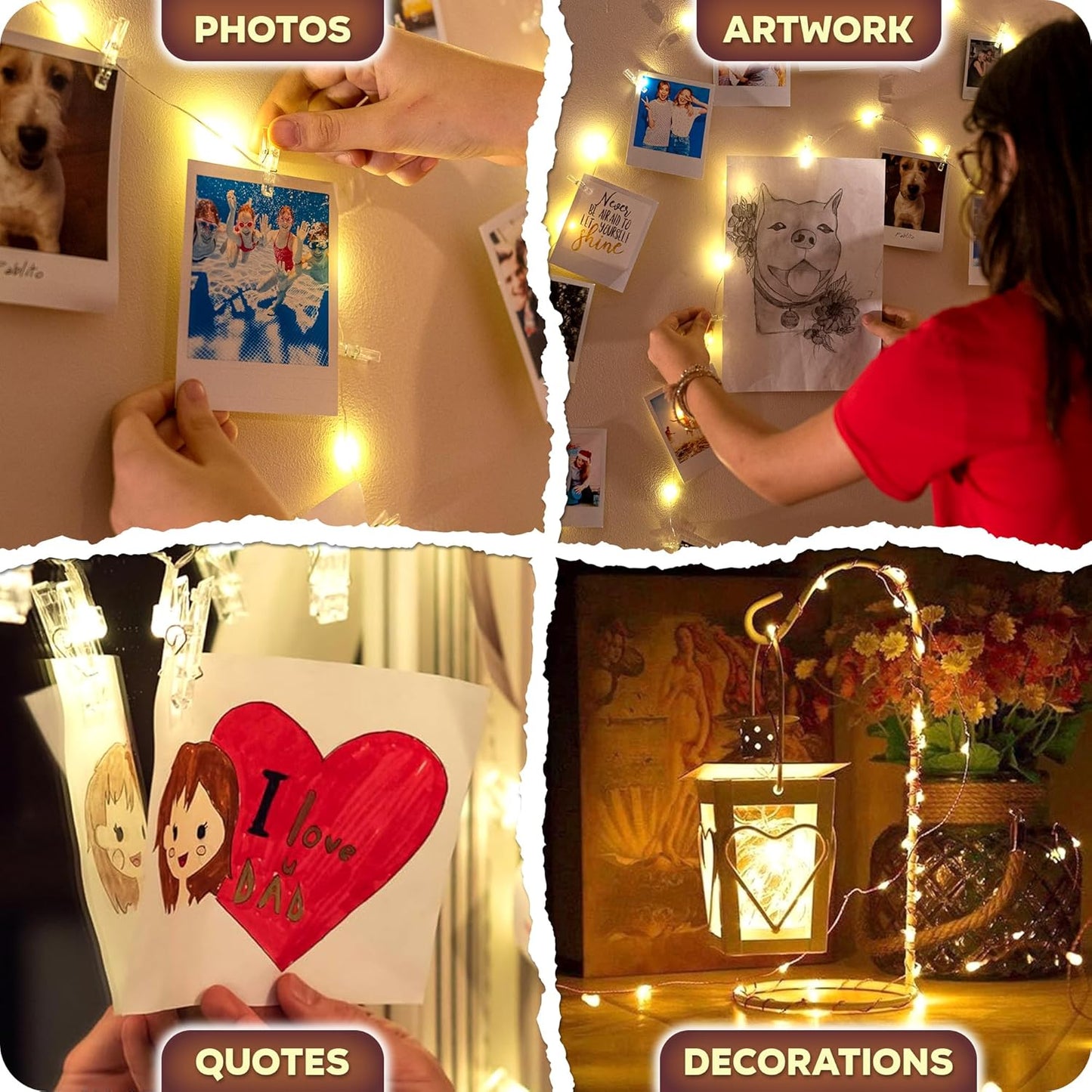 Mind-Glowing Photo Clips String Lights - Warm White Fairy Lights for Hanging Pictures | 50 LED, 16.4 ft - Perfect Teen Girl Room Decor & Birthday Gift