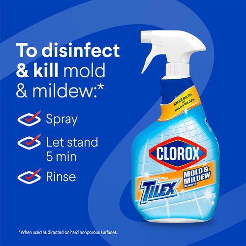 Clorox Plus Tilex Mold and Mildew Remover with Bleach, Spray Bottle, 32 Fluid Ounces, Unscented, Pack of 3