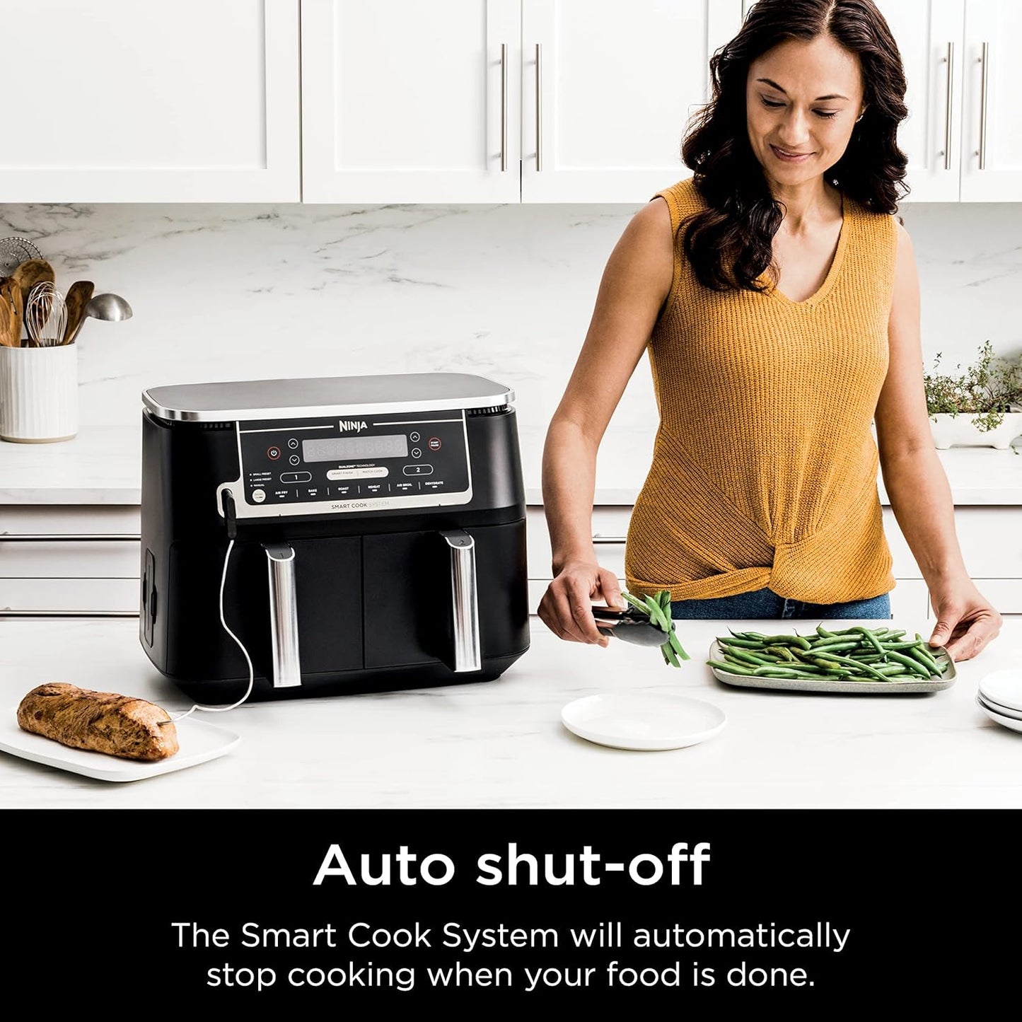 Ninja DZ550 Foodi 10 QT XL Air Fryer - 6-in-1 DualZone with Smart Cook Thermometer & 2 Baskets, Grey