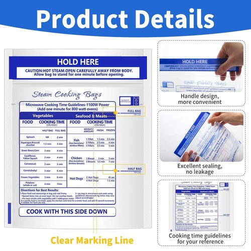 100 Pcs Microwave Steamer Bags 7.9 X 8.6 Inch Zipper Steam Cooking Bags Reusable Microwave Cooking Bag for Vegetables Potatoes and Meat (100)