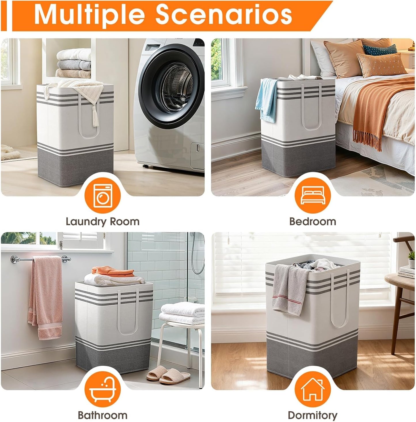 Skiennix Large Laundry Baskets - Waterproof Collapsible Hampers with Reinforced Handles | 75L Grey, 2-Pack