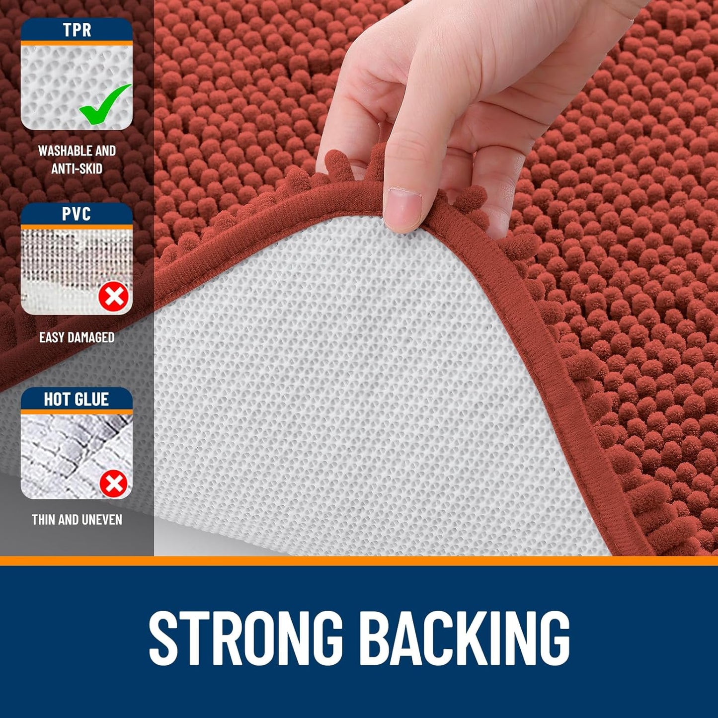 OLANLY Large Bathroom Rugs - Soft Absorbent Chenille Bath Mats | Quick-Dry, Machine Washable, Rustic Terracotta 59x35