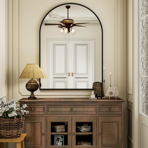 Arch Bathroom Mirror, 28x36 Inch - Wall Mounted Vanity Mirror with Aluminum Alloy Frame - Ideal for Living Room, Bedroom, Bathroom, and Entryway, Hanging or Leaning, Black
