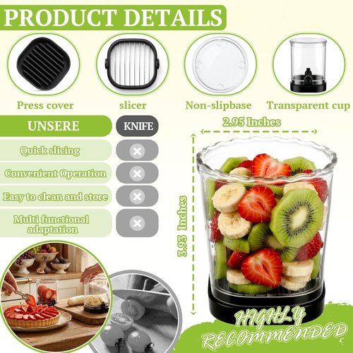 Hendiy Strawberry Slicer - Stainless Steel Blades | Versatile Egg & Fruit Cutter | Black, 1-Pack
