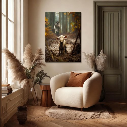 Framed Jesus and Lamb Canvas Wall Art - Christian Decor for Living Room, Bedroom & Prayer Room