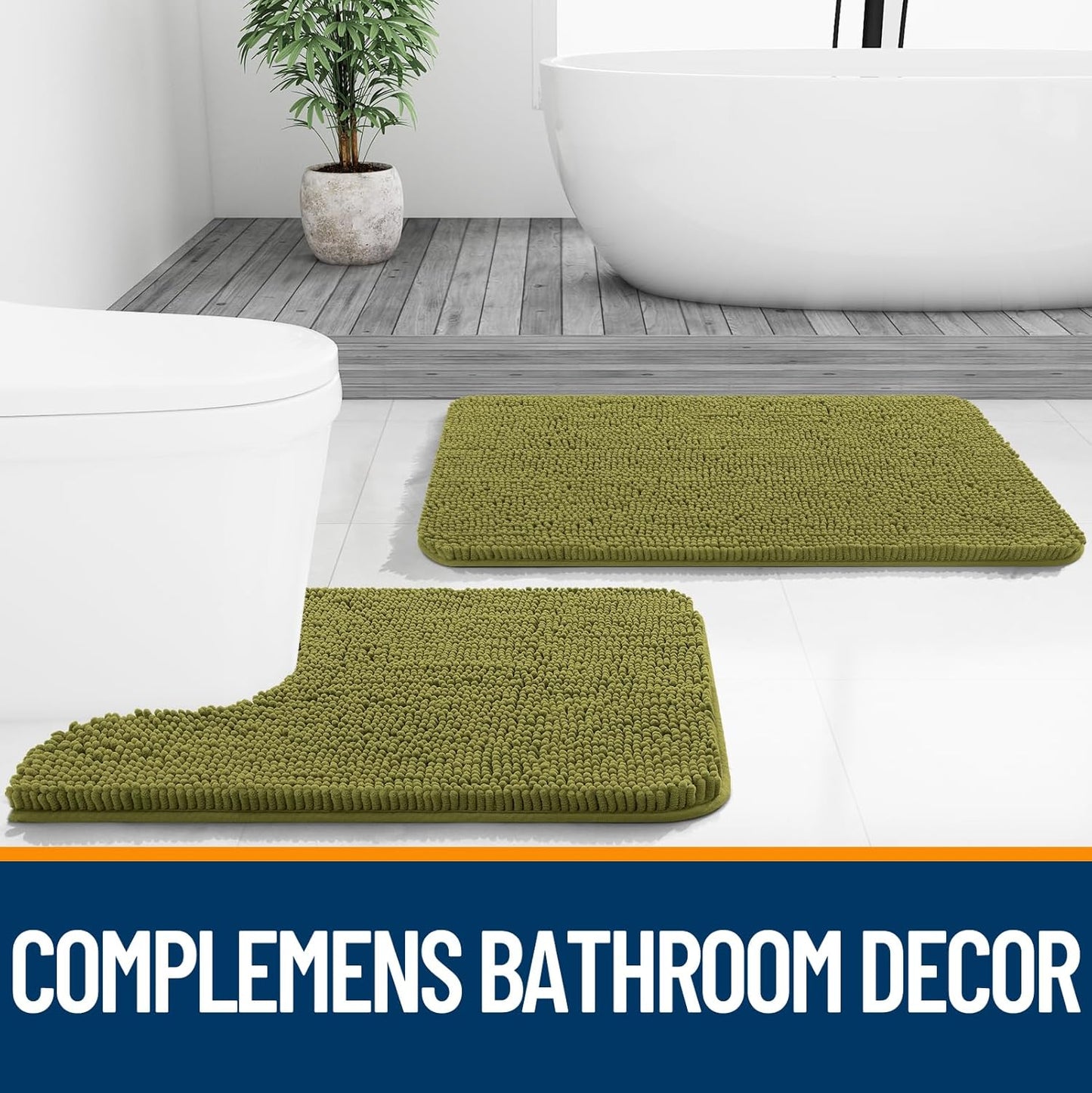 OLANLY Bathroom Rugs - Extra Soft Chenille Bath Mats with Rubber Backing | 30x20, Quick Dry, Willow Green