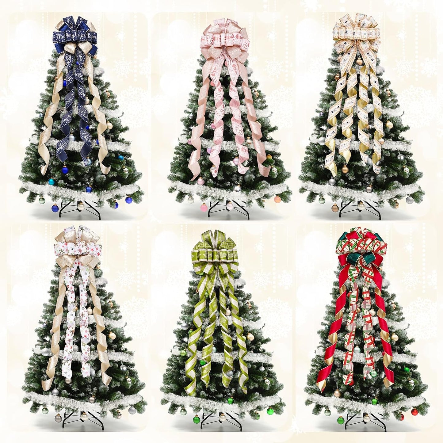 Skiennix Christmas Tree Topper Bow - 13" Large Velvet Red & Green Buffalo Plaid | Festive Holiday Decoration