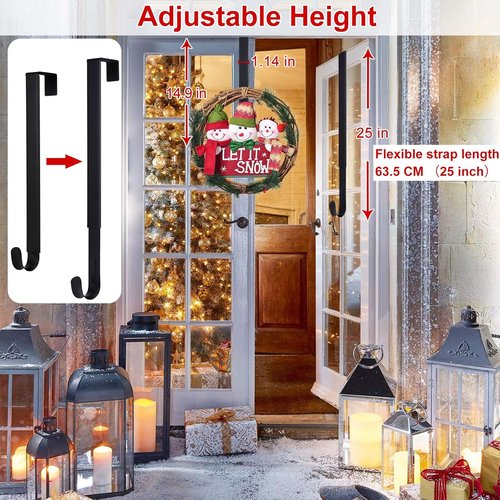 HEYHOUSE Wreath Hanger - Adjustable Over The Door Hook for Easter & Christmas Decor | Supports 20 lbs, Fits 14.9-25" Wreaths