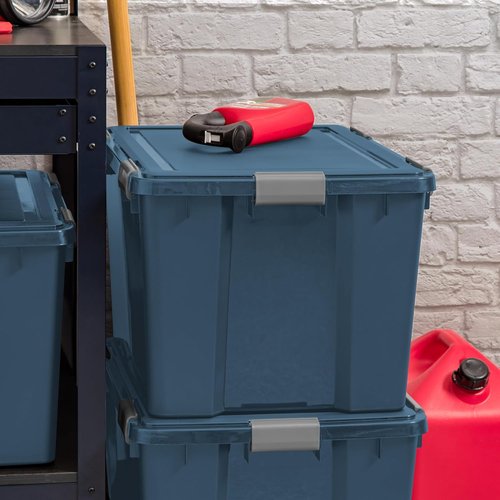 IRIS USA WeatherPro 74 Qt Eco-Friendly Storage Bins - BPA-Free, Stackable & Nestable, 4 Pack - Navy