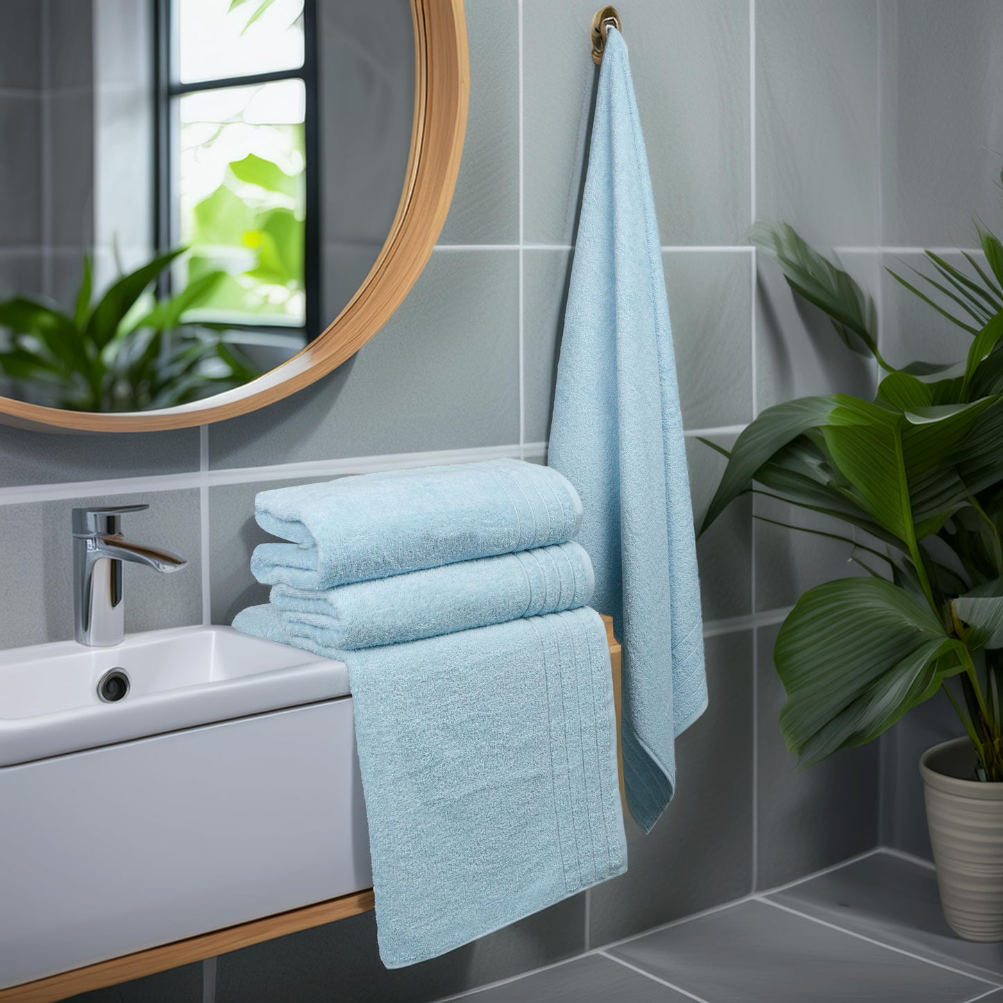 Tens Towels Pack of 4 Extra Large Bath Towels 30 x 60 Inches, 100% Cotton, Larger & Lighter Weight, Quicker to Dry, Super Soft and Absorbent, Perfect for Bathroom, Sky Blue