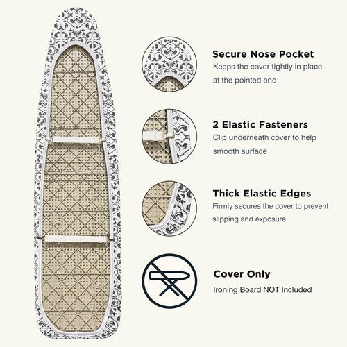 UniSimp Ironing Board Cover and Pad 15"x54" Extra Thick Natural Cotton, Scorch and Stain Resistant Padding,Standard Size Iron Board Cover with Fasteners Heavy Duty Elastic Edge, Heatproof Ash