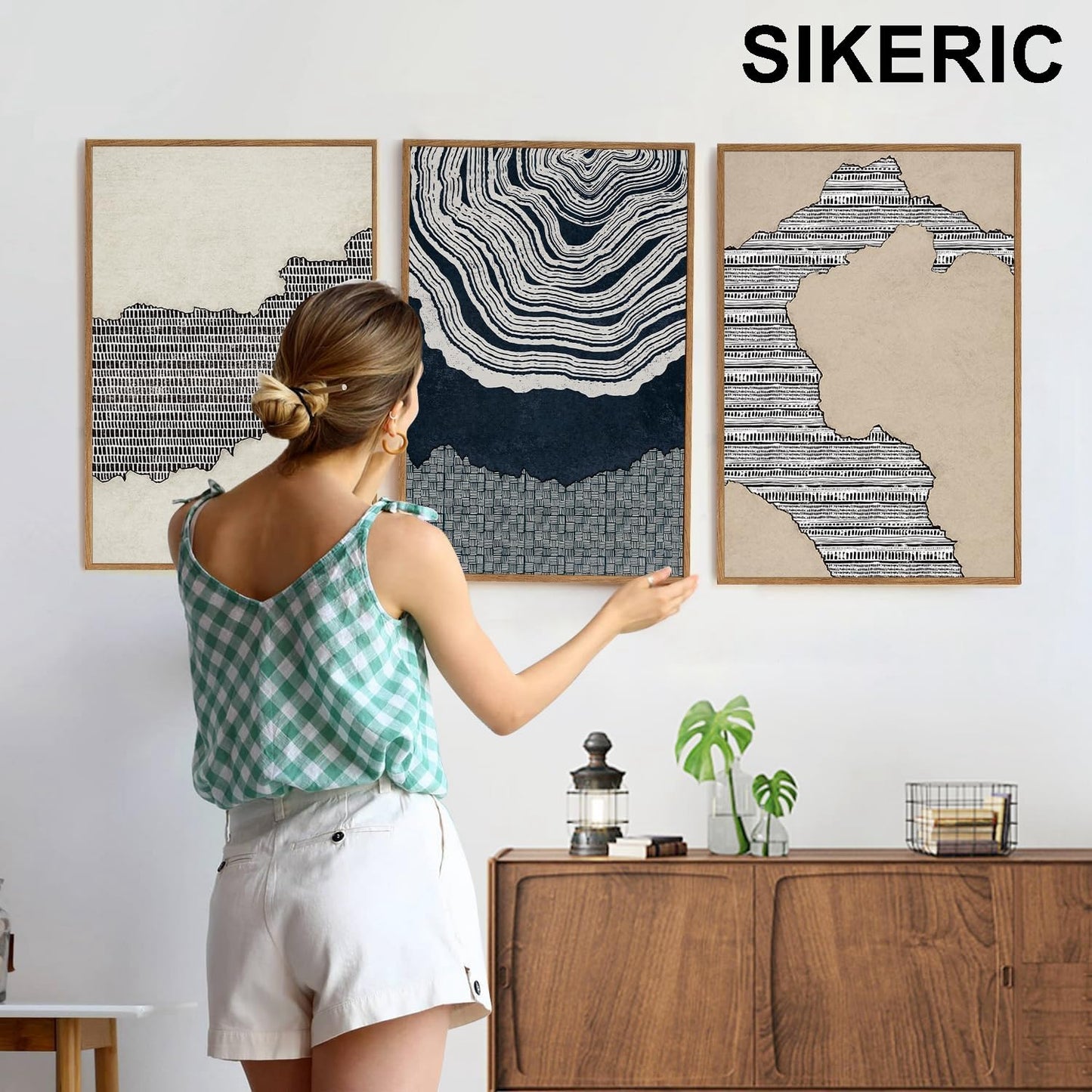 SIKERIC Modern Abstract Wall Art, (16X24 inch) Large Framed Canvas Prints Wall Art Set of 3, Abstract Textured Art Wall Decor, Abstract Neutral Wall Art Paintings for Living Room, Bedroom, Office