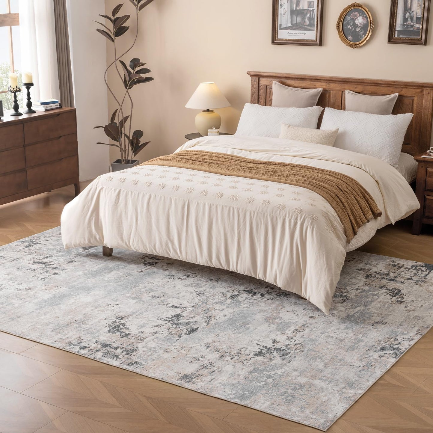 VK·LIVING 6x9 Modern Area Rug Living Room Bedroom Soft Lightweight Machine Washble Rug for High Traffic Non Slip Stain Resistant Low Pile Dinning Room Carpet Home Decor, Multi-Brown